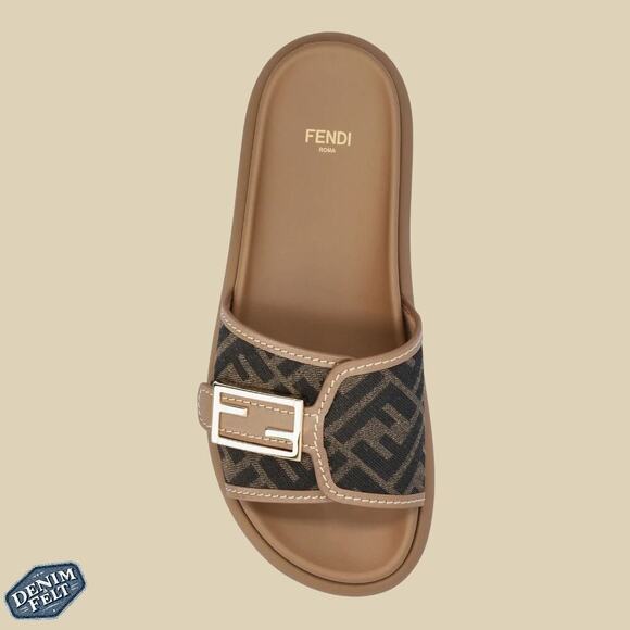 Fendi Brown Wide-Band Leather Zucca FF Logo Monogram Flat Slides | Size: 8 - Picture 16 of 16